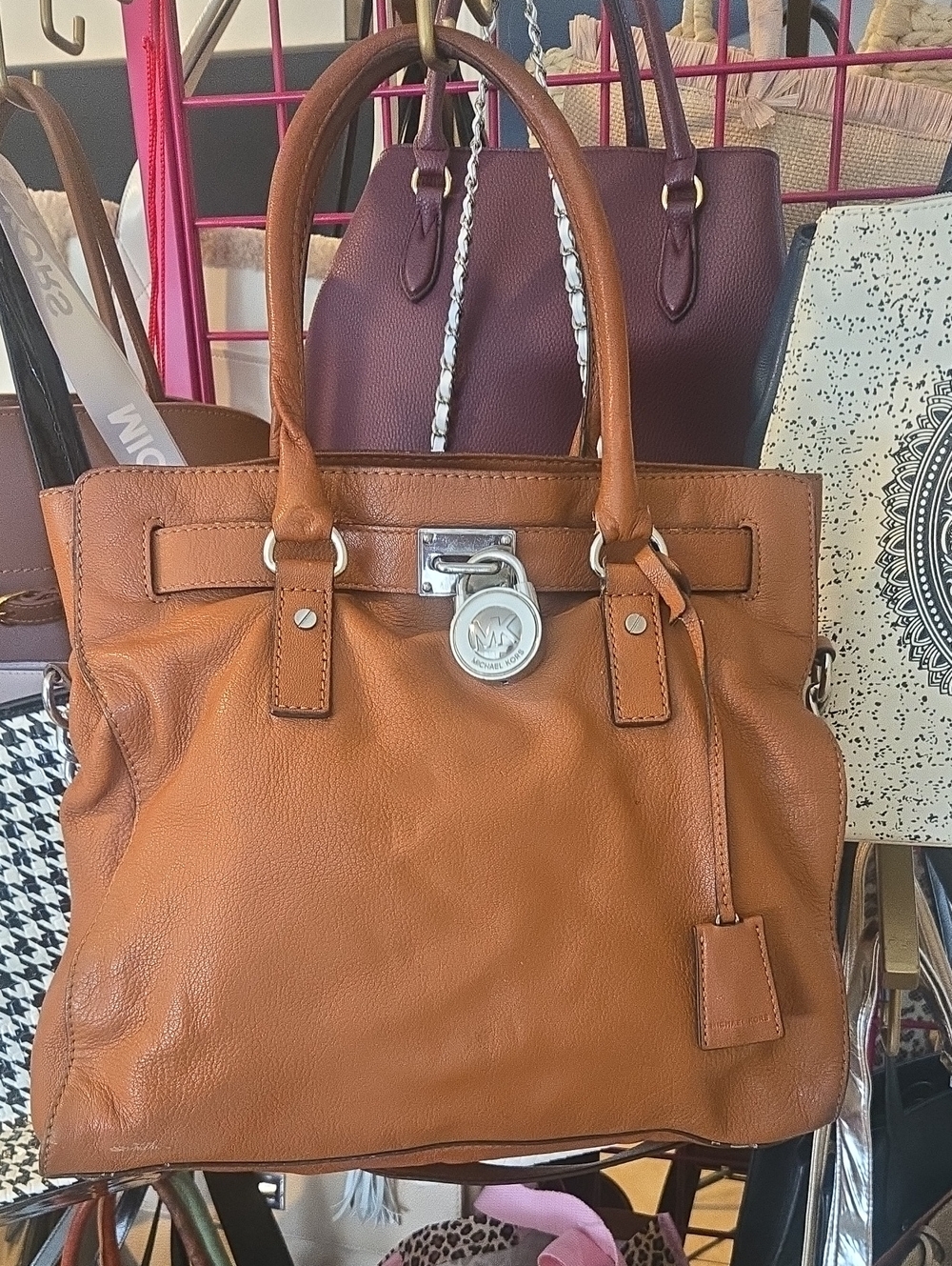 Michael Kors Tan Leather Satchel with Signature MK Hardware